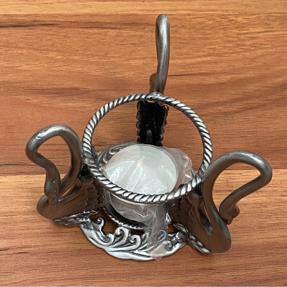 M.T. Signed Pewter Swan Votive Candle Holder - Picture 3 of 9